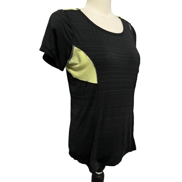 Reebok Black Short Sleeve Racerback Active Shirt Sz Large Womens Black & Yellow - Picture 9 of 14